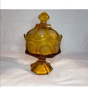 Amber Coin Glass Compote with Lid